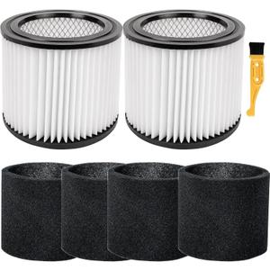 90398 HEPA Replacement Filter and 90585 Foam Sleeve Filter Compatible with Shop-Vac 90398, 903-98, 9039800, 903-98-00 Hangup Wet/Dry Vacuum Cleaner Spares Cartridge Filter (2 + 4)