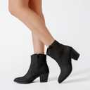 Ankle Boots for Women Chunky Heeled Booties Fashion Comfort Round Close Toe Low Mid Heel Winter Fall Ladies Short Boots. (8.5, Black Pu 969)