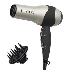 REVLON Turbo Hair Dryer with Advanced Ionic Technology, Ceramic Coating | Turbo Heat and Cold Shot Features, 1875 Watts for Fast Drying and Shine (Silver) (Grey)