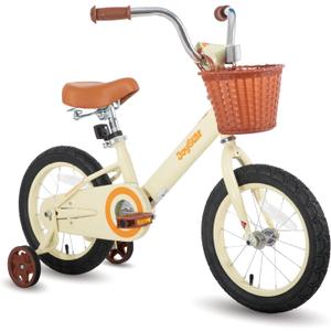 JOYSTAR Vintage Kids Bike with Training Wheels & Basket, 12 14 16 Inch Girls Bike for 2-7 Years Old, Children Bicycles, Multiple Colors (Beige)