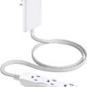 SURAIELEC 3FT Flat Extension Cord with Outlet Cover, 3 Outlets, Braided Flat Plug, 16 AWG Indoor Extension Cord for Compact Spaces, Home Office, ETL Listed