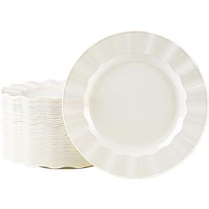 72 Pack Ivory Plastic Plates, 7" Disposable Wave Edge Salad/Dessert Plates Elegant Heavy Duty Plate for Party, Wedding, Thanksgiving, Christmas
