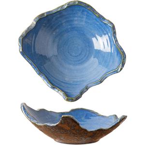 8" Small Ceramic Decorative Bowl 1 Pice Irregular Rim Reactive Glaze Candy Bowl, Berry Bowl, Entryway Catchall, Japanese Style Fruit Dish for Tabletop or Home Decor (Blue)