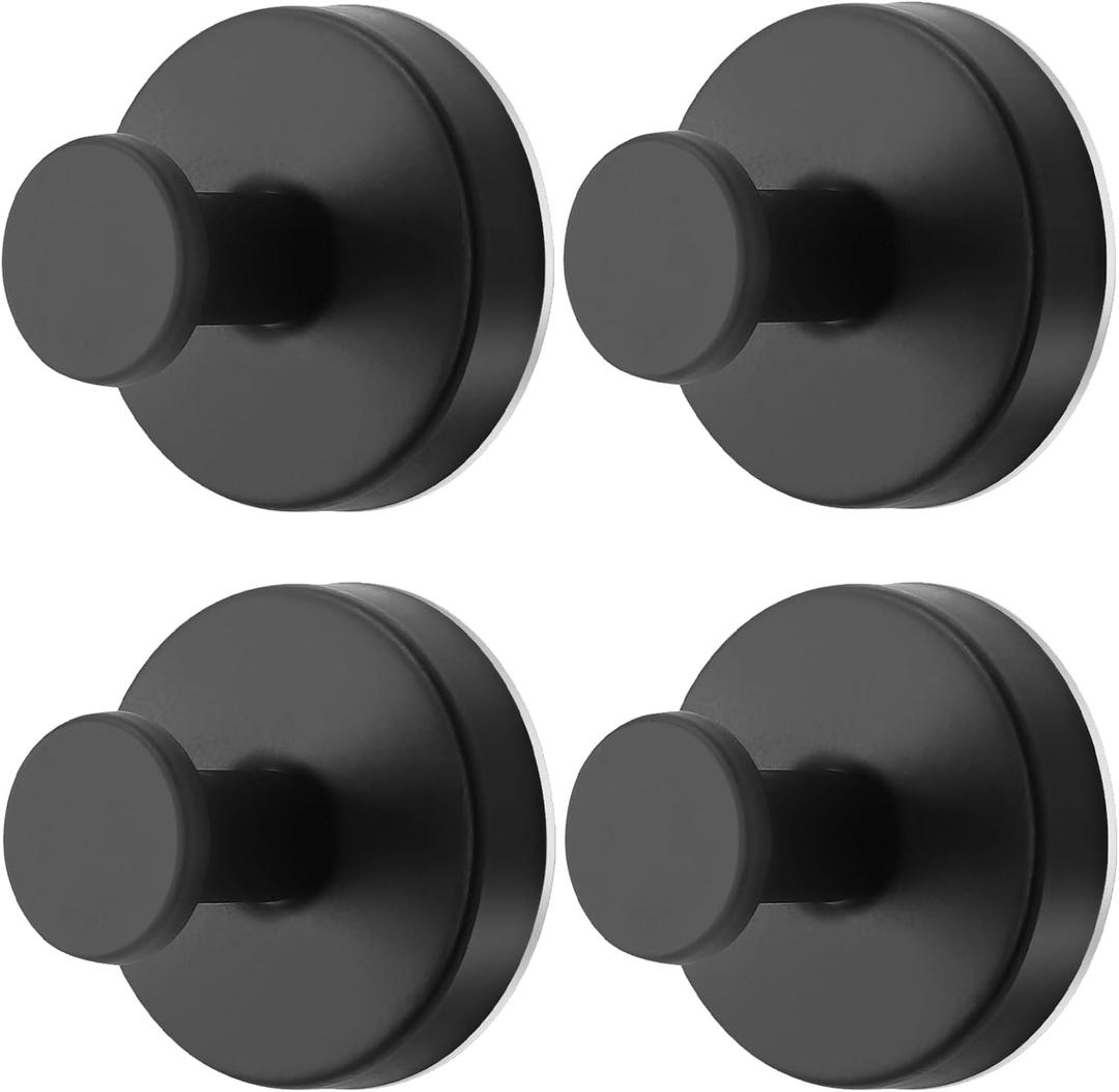Black Waterproof Suction Cup Hooks, 4-Pack Heavy Duty Stainless Steel No Drill Shower Hooks for Hanging Towels, Robes, Loofahs, Holder Holds Strong on Tile, Glass, Mirror, Wall, Bathroom Door, Black