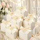 Motiskyy 50 Pcs Wedding Small Party Favor Boxes with Pearl Bow 2.36 x 2.36 x 2.36 Inch Ivory White Chocolate Treat Gift Mini Candy Boxes Wedding Souvenirs for Guests Bridal Shower Birthday Party