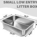 Small Stainless Steel Litter Box,15.7"x11.8"x4" Kitten Litter Box, Easy Clean Non Stick Easy Entry No Smell Metal Litterbox for Kittens/Kitty/Rabbits