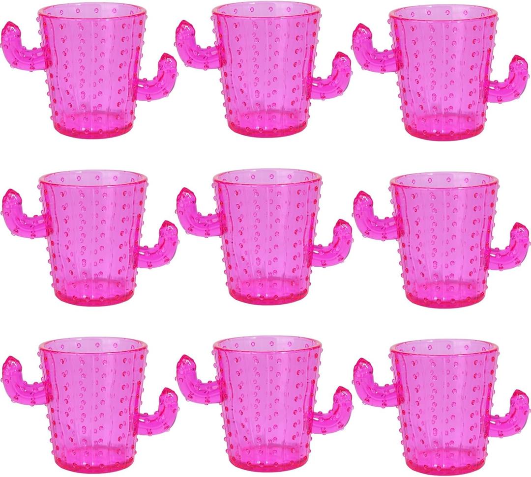 ZZYFGH Plastic Cactus Shot Glasses(Set of 12), 2 Oz Pink Cute Cactus Tequila Glasses for Western, Bachelorette, Cinco de Mayo, Tequila, Fiesta Themed Party Supplies