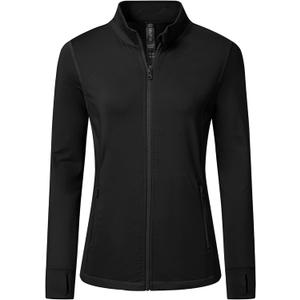 MoFiz Women's Full Zip up Athletic Jackets Fleece Lined Sports Running Track Jacket Stretchy Workout Tops with Pockets (Medium, 2024-black-fleece)
