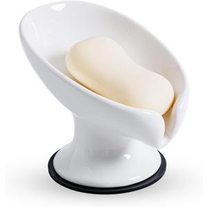 Agyiuns Soap Dish, Soap Holder Self Draining Leaf Shape Soap DishesWhite Ceramic Draining Soap Tray for Shower, Bathroom Sink, Kitchen (Large Size-White, 1)
