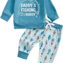 Toddler Baby Boy Fall Outfit Animal Embroidery Sweatshirt Long Pants Set Casual 2Pcs Hunting Outfit (A-Blue, 18-24 Months)