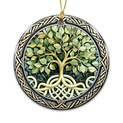 Tree of Life Ornament – Celtic Knot Ceramic Ornament with Symbolic Family Tree Design, Nature-Inspired Spiritual Decor Gift for Christmas, Healing, or Home Blessing