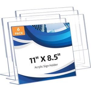 6 Pack L Shape Slanted Back 11x8.5 Plastic Sign Holders with Anti-Slip Pads, Business & Store Acrylic Tabletop Display Stand for Flyers, Menus, Documents, Price, Promotions, Wedding, Party Decoration