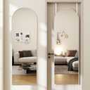 Arched Full Length Door Mirror 14x48, Metal Frame with Protective Film, No-Drilling Hanging or Wall Mount, Hooks & Hardware Included, Full Body Mirror for Bedroom, Dorm, White