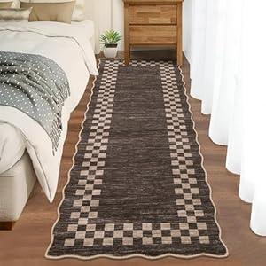 GarveeHome Hallway Runner Rug 2x6 Non Slip Scalloped Washable Rug for Kitchen Entry Stain Resistant Modern Border Throw Floor Carpet Long Runner Mat for Bathroom Living Room Bedside, Brown