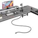 PRAISUN 53" L Shaped Computer Desk, Power Outlets, Monitor Stand, Grey