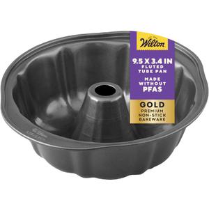 Wilton Gold Non-Stick 9.49 in Fluted Tube Cake Pan, Stainless Steel Bakeware, Made without PFAS, Packaging May Vary
