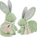 DR.DUDU 2 Pack Easter Bunny Decorations for Home - Rustic Woven Bunnies Easter Decor, Boho Spring Decor for Mantle, Shelf & Table Centerpiece (Green)
