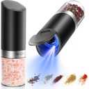 Sangcon Gravity Electric Salt and Pepper Grinder Set with Dust Cover, Battery Operated(4 AAA), Large Capacity, Adjustable Coarseness, One Hand Automatic Salt and Pepper Shakers Set Mill with LED Light