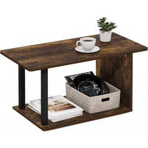 Furinno Basic 2-Tier Modern Coffee Table with Open Shelf, Amber Pine