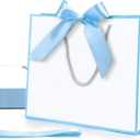 MOXARYSU Gift Bags With Handles: 11.8x4x10 Inch 24pcs Medium Large With Bow Ribbon For Wedding Thanks Bridesmaid Birthday Party (White-Light Blue