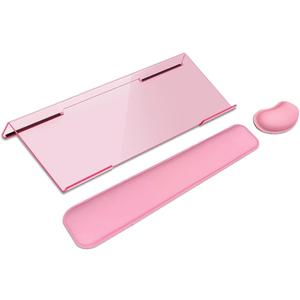 Computer Keyboard Wrist Rest Stand Set for Desktop, Keyboard Holder Easy Typing with Wrist Pad for Office, Home, School - Pink