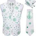 DiBanGu Mens Christmas Suit Vest and Tie Set for Men Waistcoats and Necktie Pocket Square Set for Prom Party M