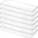 Voittozege 6 Pack Clear Drawer Organizer Trays Plastic Drawer Organizers Set 15 x 6 x 2 Inch Desk Drawer Divider Storage Bins Stackable Drawer Organizer Trays for Dresser Makeup Kitchen Office