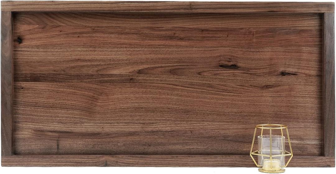30 x 15 Inches Large Rectangle Black Walnut Wood Ottoman Tray, Serve Tea, Coffee Classic Wooden Decorative Walnut Serving Tray