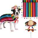 3pcs Mexican Dog Costume with Dog Sombrero Hat Accessories for Small Puppy Kitten Halloween Dress Up Party