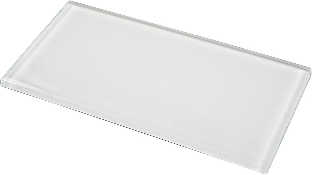 Lovdeco Peel and Stick Glass Subway Tile, 3 x 6 Inch, 5 Sq Ft, White Glass for Bathroom Kitchen Backsplash Wall, 40-Pack