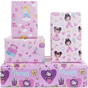 Princess Dressed in Pretty outfits On Pink Gift Wrapping Paper Flat Sheets (4-Sheets, 4-Designs: 15 sq. ft. ttl)-For Girls Baby Shower, Birthday, Christmas Holiday Gift Wrap, Princess Party Supplies and More, Set of 5 Princess Dressed in Pretty outfits On Pink Gift Wrapping Paper Flat Sheets (4-Sheets, 4-Designs: 15 sq. ft. ttl)-For Girls Baby Shower, Birthday, Christmas Holiday Gift Wrap, Princess Party Supplies and More, Set of 5