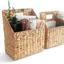 Set of 2 Hanging Storage Basket, Wicker Water Hyacinth Wall Hanging Basket with Handle for Mails, Files, Books, Plants or Accessories, Wall-Mounted Organizer for Bedroom, Kitchen, Office