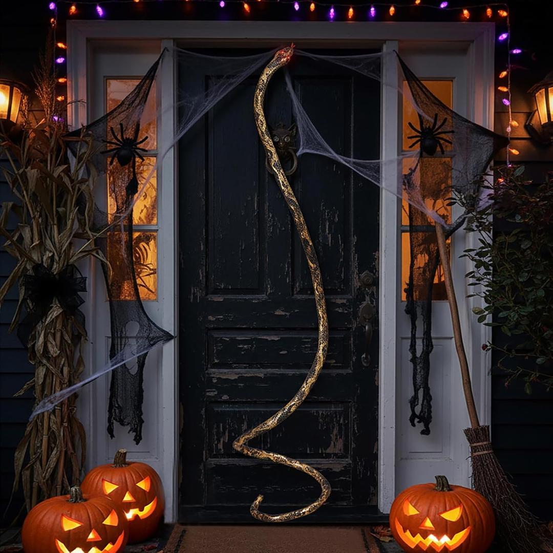 Fake Snake Halloween Decorations, Polyester Long Snakes That Can Glow Garden Props Bird-Scaring Theater Props Children Party Gifts