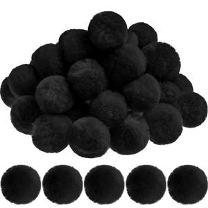 WILLBOND 30 Large Black Pom Poms for Crafts, Halloween Costume, DIY Art & Party Decoration