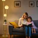 Lightdot 63IN Dimmable Gold Floor Lamp with Shelf Mid Century Standing Lamps with 3000K Bulbs Included with Candle Holder Style Modern Globe Floor Lamp for Living Room/Party/Sofa Beside/Corner Decor