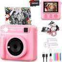Camera for Kids Instant Print,Portable Camera with 32G Card & 1080p Video,Print Paper,Instant Print Camera with Color Pens for DIY,Over 3 Years Old for Boys Girls for Teen Girls (Pink)