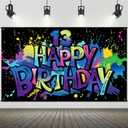 13th Birthday Banner Backdrop for Boys Girls, Graffiti Style Colorful Paint Splash Happy Birthday Fabric Backdrop, Teen Birthday Party Decorations for Wall Photo Background 6.1 3.6 ft HTDZZI