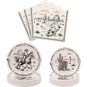 60PCS Cowboy Party Supplies Serve 20,Western Cowboy Rodeo Theme Party Paper Plates and Napkins Kit for Birthday Baby Shower Party Decorations