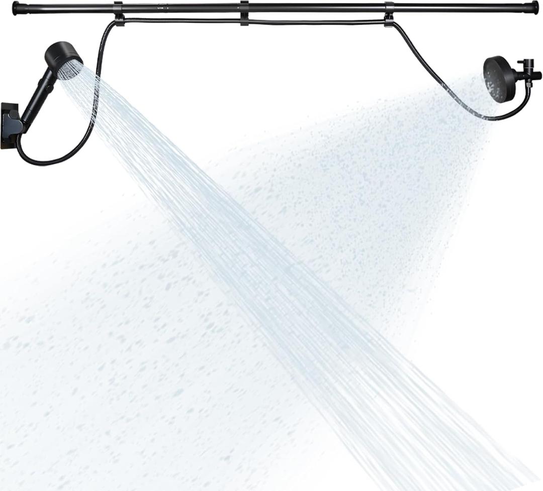 Dual Shower Head for Two People - Double Shower Heads with 31.5"-80.7" Rod & 78.7" Hose, High Pressure Adjustable Tandem Shower System for Couples - 6+3 Flow Settings, Easy to Install