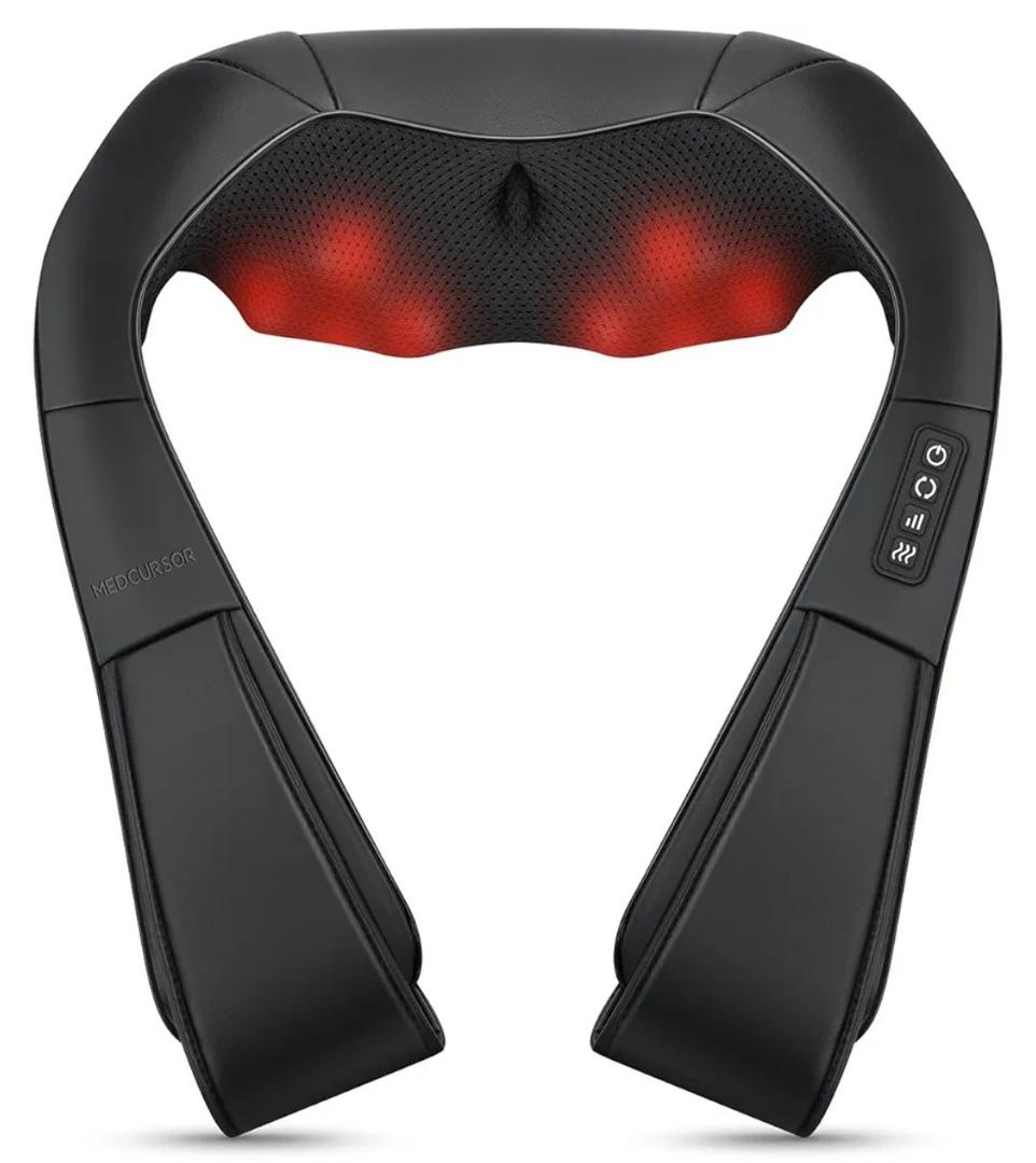 Medcursor Neck Massager - Portable Electric Neck and Back Massager with Heat, Deep Tissue 3D Kneading Pillow for Muscle Pain Relief, Ideal Father’s Day Gift, Not Cordless