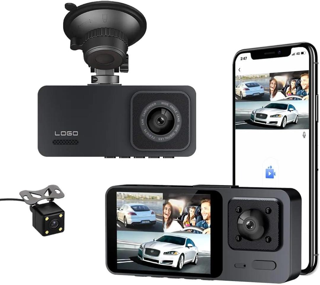 2K Dash Camera for Car Front and Rear Inside WiFi Dash Cam with Phone App Security Video Recorder, HD 1080P Dashcam 2'' Screen Loop Recording, HDR, G-Sensor