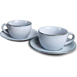 Bosmarlin Ceramic Coffee Cup Mug with Saucer Set of 2 for Latte, Cappuccino, Tea, 8.5 Oz, Dishwasher and Microwave Safe(Grey&Blue, 2)