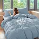 Shilucheng 100% Linen Queen Duvet Cover Set, Luxury Pure Natural French Flax Linen Duvet Cover with Zipper Closure & Corner Ties, Cooling Breathable Comforter Cover 3 Piece (Dusty Blue)