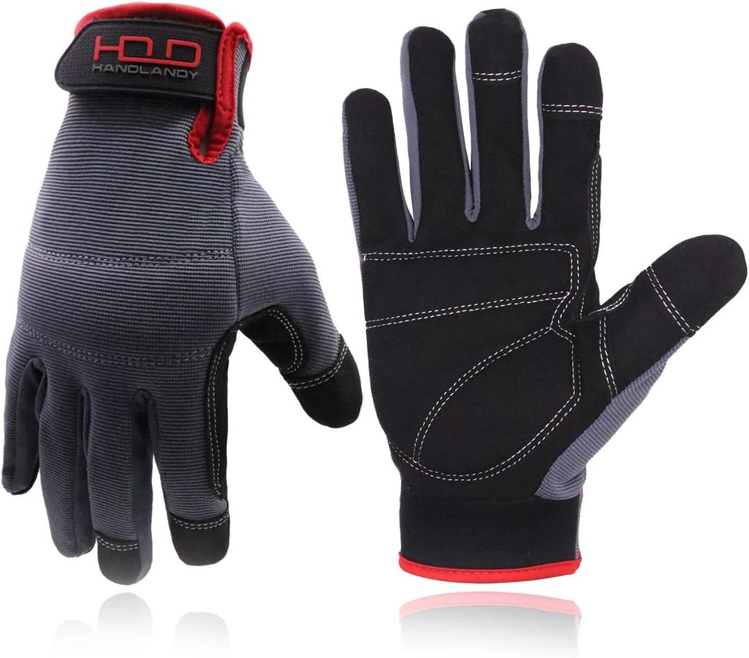HANDLANDY Work Gloves for Men & Women, Utility Mechanic Working Gloves Touch Screen, Flexible Yard Work Gloves (Small (Pack of 1), Grey)