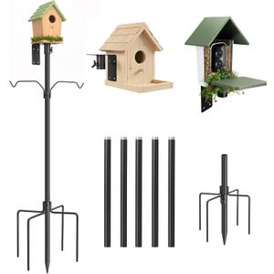 Bird Feeder Pole Kit, 95 Inch, Metal Heavy Duty Bird House Pole with 5-Prong Base, Hook for Hanging Bird Feeders