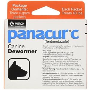 Panacur C Canine Dewormer (Fenbendazole), 4 Gram, 3 Count (Pack of 1), Red, Exp Date: 2027/06
