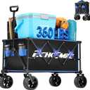 EchoSmile Collapsible Folding Wagon Cart 360lbs, Heavy Duty Garden Utility Cart with All Terrain Wheels, Large Capacity Outdoor Wagon for Camping, Beach, Shopping, Picnic (Blue Black)