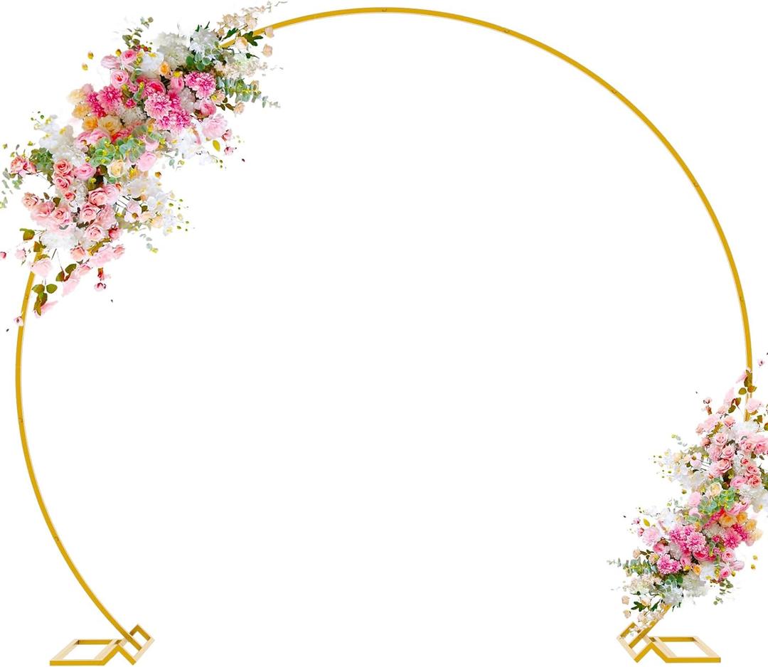 Wokceer Round Backdrop Stand 8FT Gold Wedding Arch Metal Circle Balloon Arch Stand for Birthday Party Wedding Bridal Shower Anniversary Ceremony (8 FT)