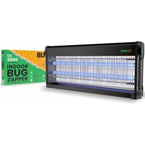 BUGGOFF Black Modern Indoor Electric Bug Zapper, 2000 SQFT Coverage, 3500 Volts of Stunning Power, 40 Watts, Kills Mosquitos Gnats, Flys & More. X2 Free Replacment Bulbs