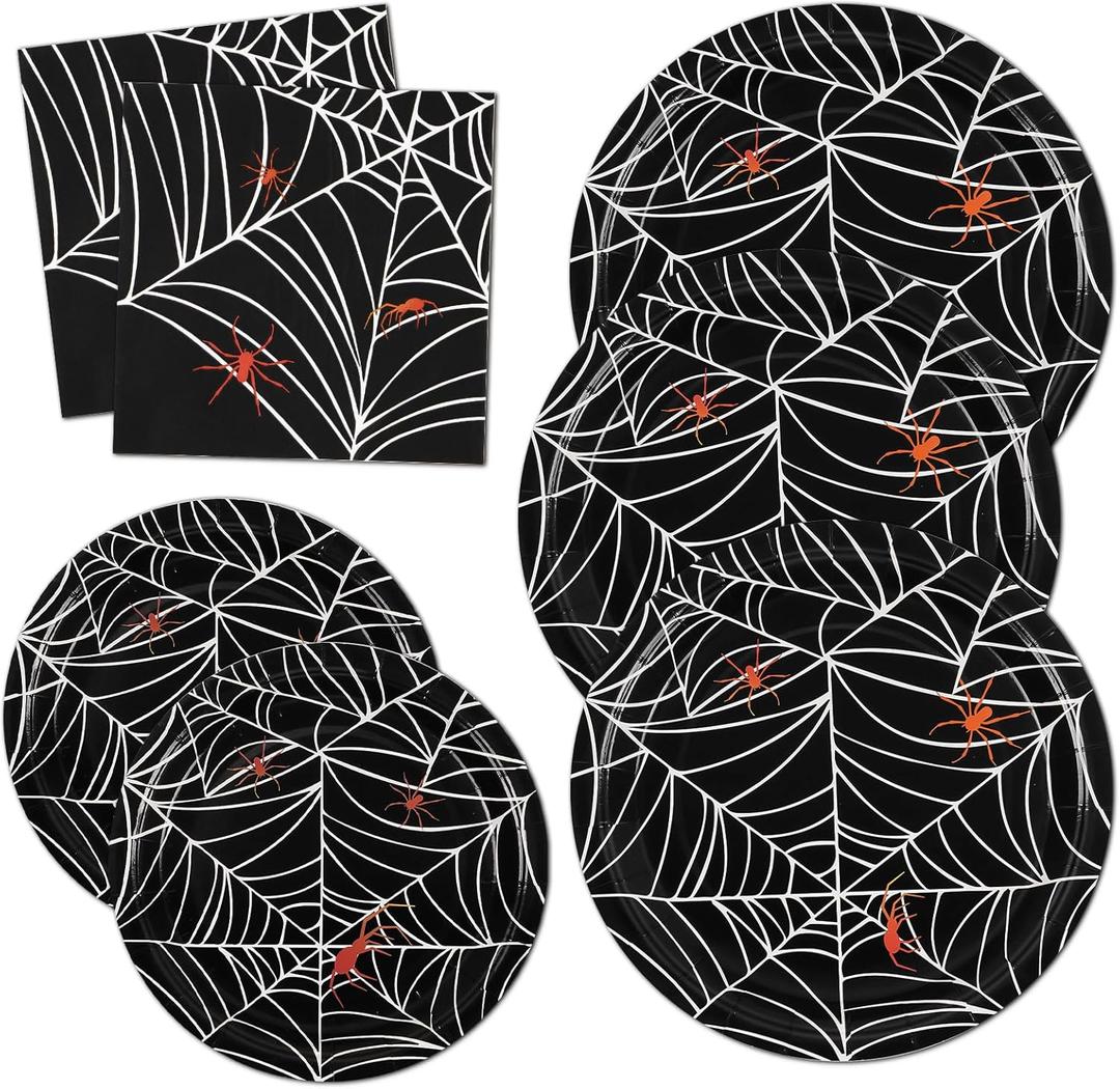 Paper Plates & Napkins, 25 Guest Disposable Party Supplies, Tableware Decorations Favors, Including 25pcs 9" & 25pcs 7" Plates & 25pcs Napkins for Halloween, Birthday, Parties, and Everyday Use (Red)